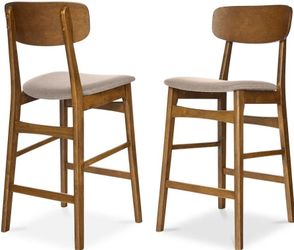 Best Choice Products Bar Stool Set of 2, Modern Farmhouse Counter Height Stools w/Armless Upholstered Cushioned Seat, Wooden Curved Backrest - Walnut/