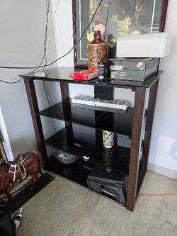 Tv Stand 4 Tier Black Glass Wood Legs