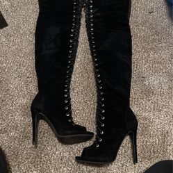 Thigh High Boots With Laces 