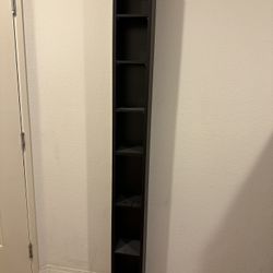 Black Wood Skinny Tall Bookcase with Shelves Removable Customizable