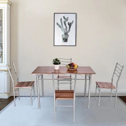Wood Dining Table Set with 4 Chairs - Walnut