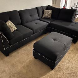 🔥GORGEOUS Black 3Pcs Sectional Sofa w/Ottoman (Reversible L/R Chaise) 👍FREE FINANCING AVAILABLE 👉 0️⃣ DOWN PAYMENT ❗NO CREDIT CHECK❗ 