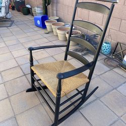 Black Wood Wicker Seat Adult Rocker Rocking Chair 