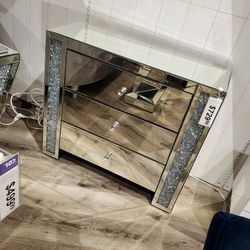Glam Mirrored Console Table With 3 Large Drawers Faux Crystal Inlay Firm Price $680 Financing Available 