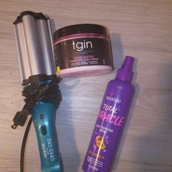 Three Items A Hair Waiver Heat Protectant And Curl Cream