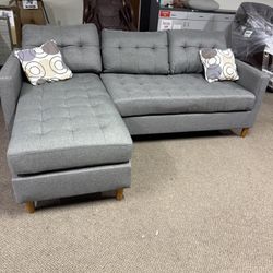 Marca: Generic Blue Grey Polyfiber Sectional Sofa Living Room Furniture Reversible Chaise Couch Pillows Tufted Back Modular Sectionals