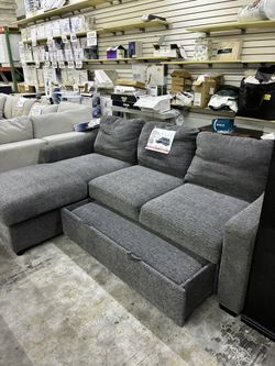 Fabric Sleeper Sofa with Reversible Chaise and Storage