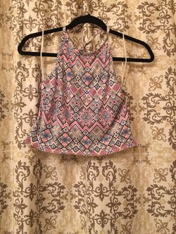 Neon geometric halter crop top