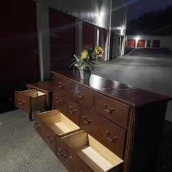 Solid Wood Set Long Dresser, Big Drawers, Big Nightstand. Drawers Sliding Smoothly Great  Conditipn