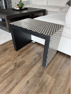 Crate and barrel side table c table real ivory tiles black and white mosaic