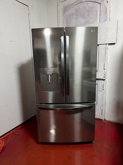 LG 3-door refrigerator in perfect working condition. Dimensions: 35 3/4 (W) x 36 1/4 (D) x 69 (H). We offer home delivery, installation, and a 3-month