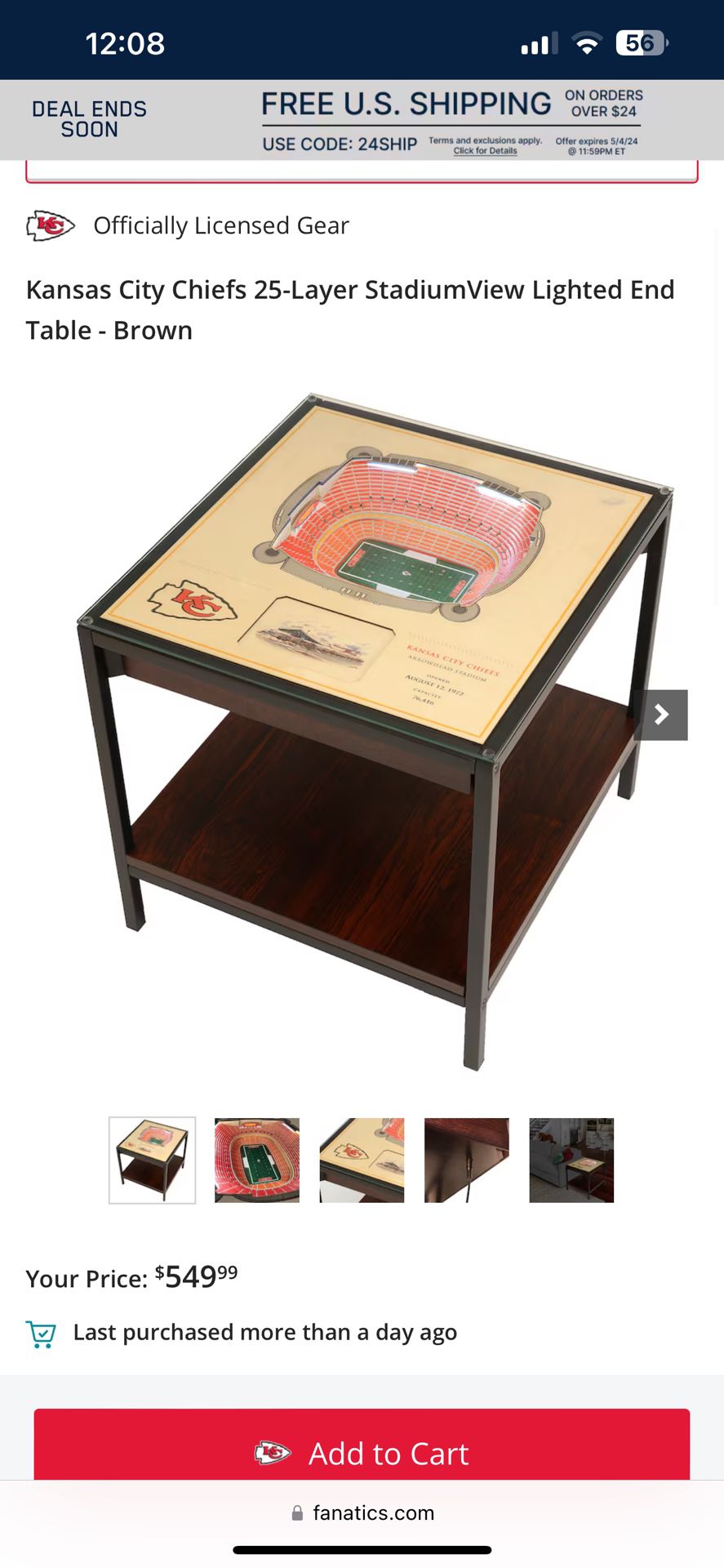 Kansas City Chiefs 25-Layer StadiumView Lighted End Table - Brown