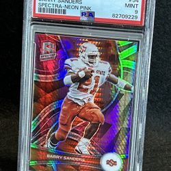 2023 Chronicles DP 💥 Barry Sanders 💥 Spectra-Neon Pink Prizm 58/75 PSA 9 Mint 💎 - Detroit Lions