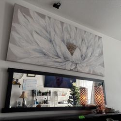 Two Pieces of wall art - Flower picture And Mirror
