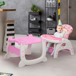 Highchair Convertible, Pink ,3 in 1 Baby Feeding Toddler Eating Seat w/Tray Safety Belt, NEW 
