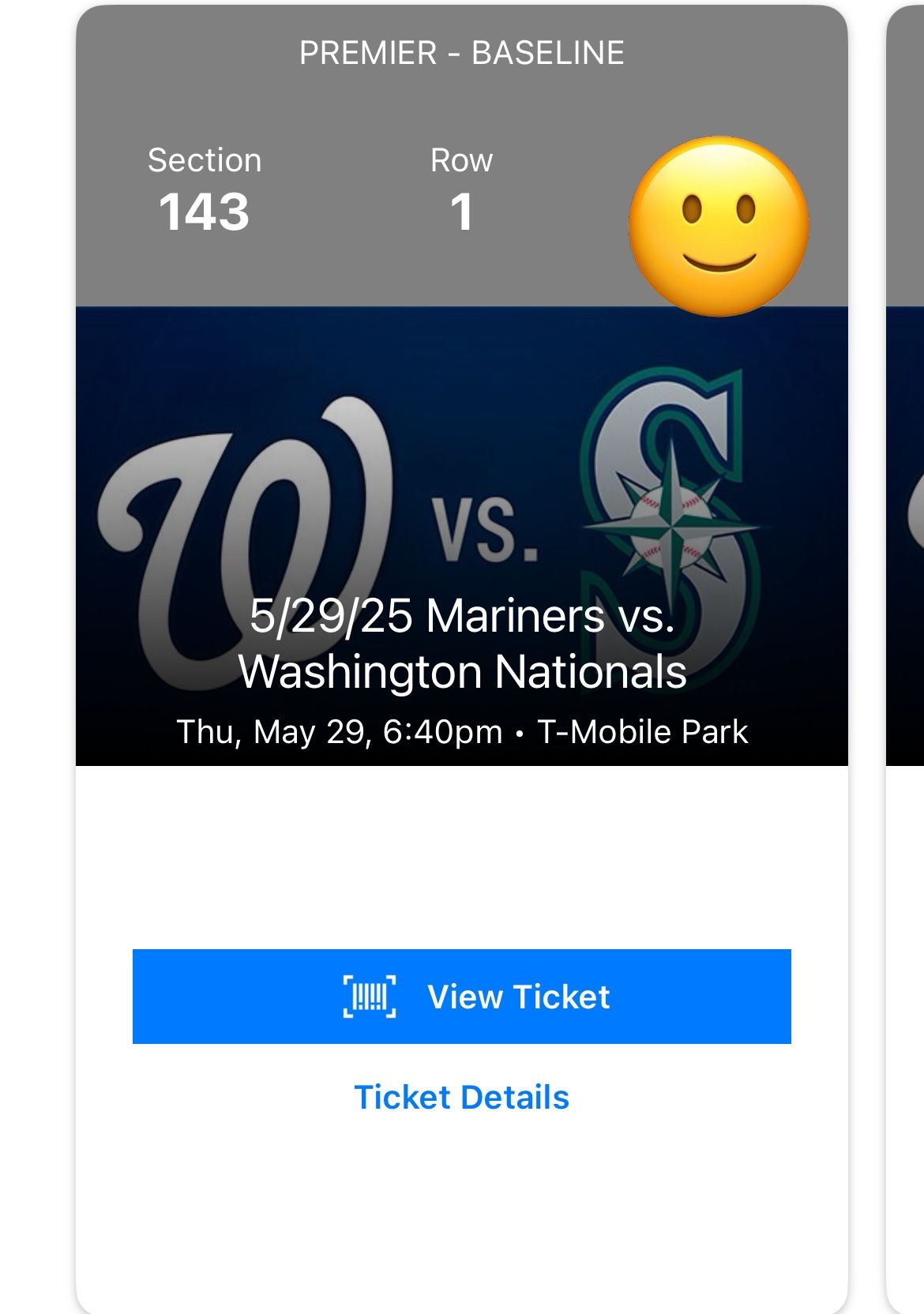 FRONT ROW- Thurs 5/29- Washington Nationals At Seattle Mariners