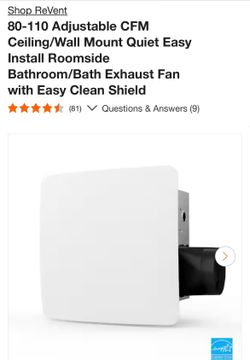 80-110 Adjustable CFM Ceiling/Wall Mount Quiet Easy Install Roomside Bathroom/Bath Exhaust Fan with Easy Clean Shield