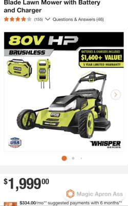 RYOBI 80V HP Brushless Battery Cordless Electric 30 in. Multi-Blade Lawn Mower with Battery and Charger