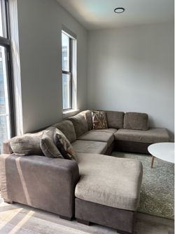 Brown U-Shaped Sectional Sofa with Double Chaise
