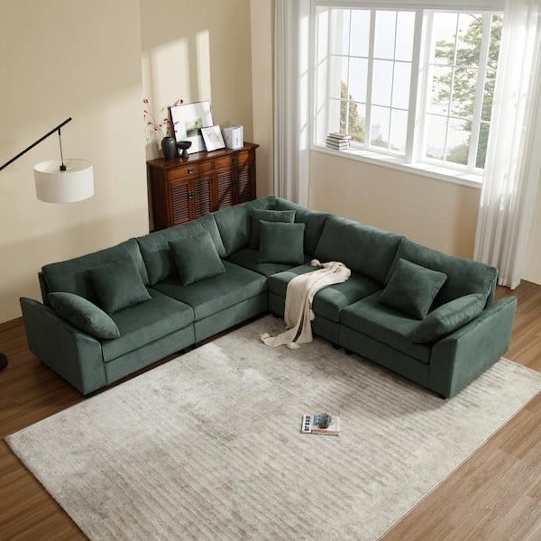 115 in. Modular Cloud Couch Green Corduroy L-shaped Sectional Sofa with Storage for Living Room Apartment Office