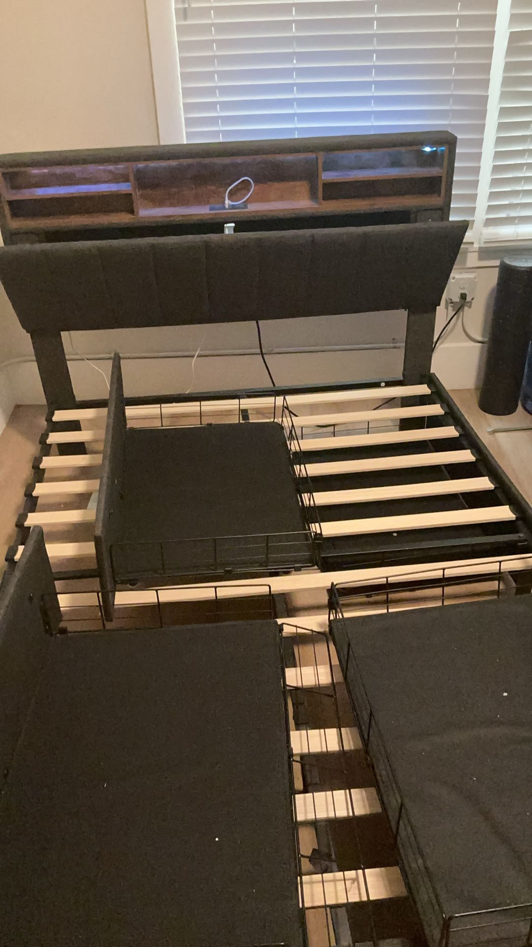 Full Size Bed Frame With Hidden Storage And Led Lights