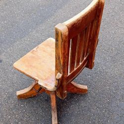 Antique Wooden Childs Swivel Desk Chair Solid Wood 27.5"H