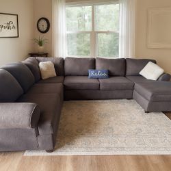 Gray Sectional Sofa Couch with Chaise – Large L-Shape Sectional – Deep Seat Cushions