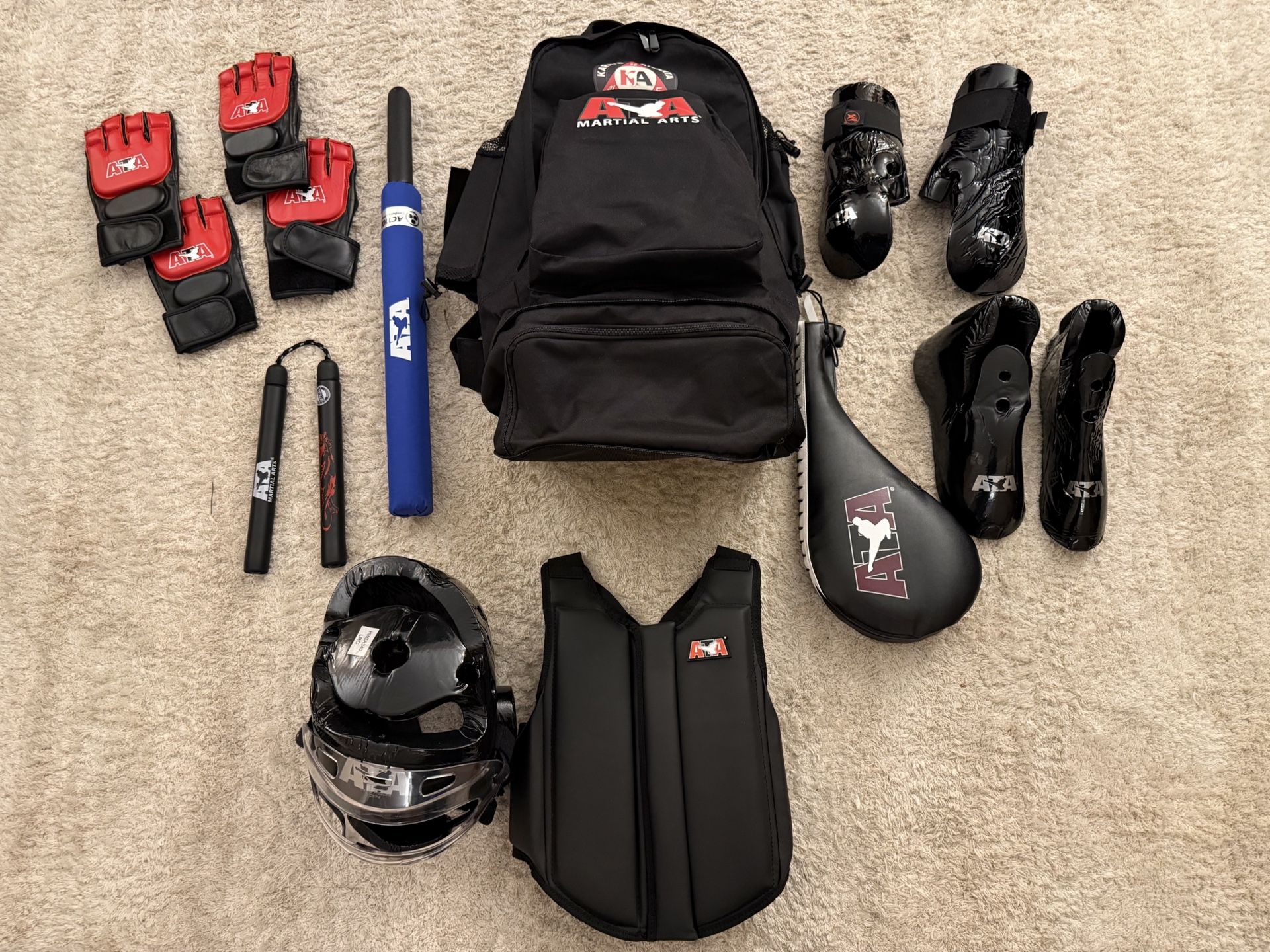 ATA Taekwando Karate Atlanta Sparring Gear - Helmet, Backpack, Youth size ….