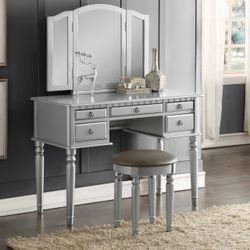 SILVER OR BLACK VANITY WITH STOOL. 