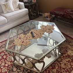 Z Gallery Contemporary Gold & Glass Coffee Table With Side Table 