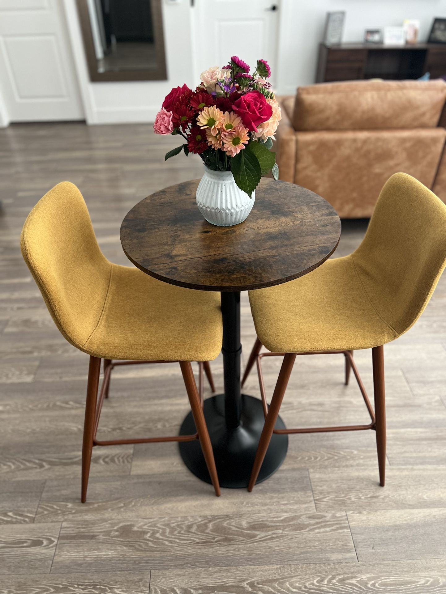 ✨ For Sale: Rustic Pub Table + 2 Modern Bar Stools ✨
