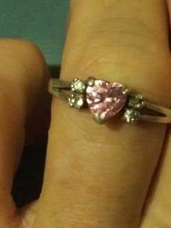 Sterling silver pink gemstone and side diamonds size 5.5