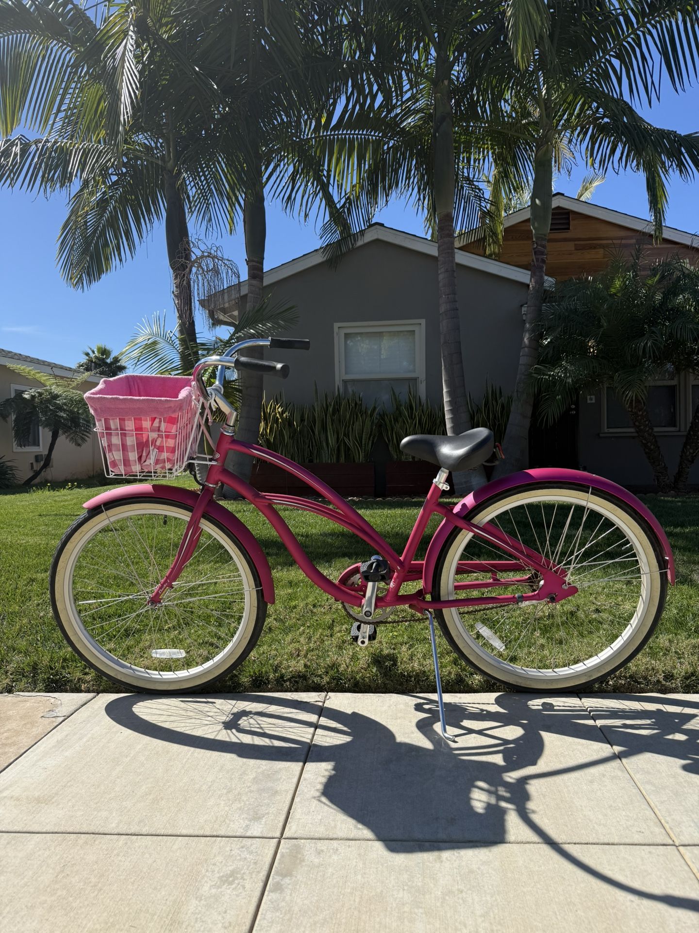 Pink Electra 26” Cruiser Bike with Basket