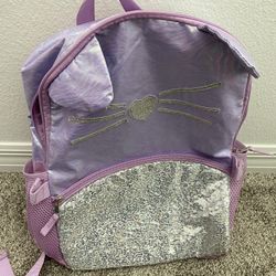 Great condition purple kitty backpack with lunchbox girls 
