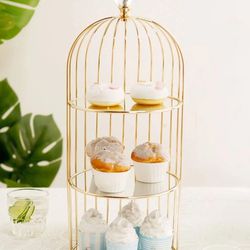 22" Crystal Top 3-Tier Bird Cage Cupcake Cake Stand, Serving Tray with Option to Hang - Mirror Base |