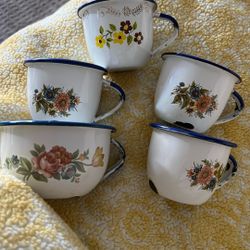 Set A Five Satillo Mexico Enamel Cups