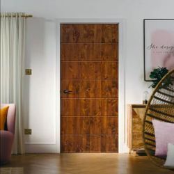 30 in x 80 in. Hollow Core Walnut Stained Pine Wood Interior Door Slab