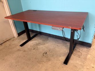 55″ Cherry Laminate Electric Standing Desk with Black Base