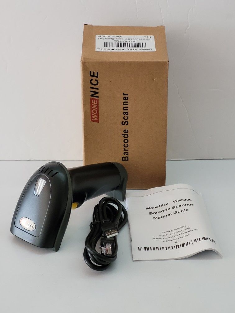 New In Box WoneNice WN3300 USB Barcode Scanner Reader W/Cable & Manual Guide. This WoneNice WN3300 USB Barcode Scanner Reader is a must-have for any b