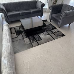 Grey Felder Velvet Rolled Arm Sofa and matching Chair