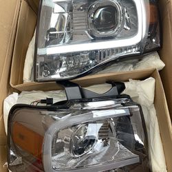 2007-2014 Ford Expedition Smoked LED DRL porjector Headlights amber left + right farros luces micas 