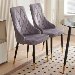 Velvet Dining Chairs Set of 3 Armless Tufted Accent Chairs with Backrest, Modern Living Room Reception Chairs with Metal Legs for Home Kitchen