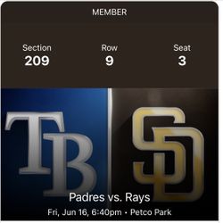 Padres vs Rays Friday 6:40pm Member Tickets 