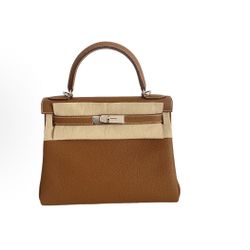 HERMES Kelly 28 Silver Buckle Togo Leather Kelly Bag Single Shoulder Handbag Women's Brown(151)67