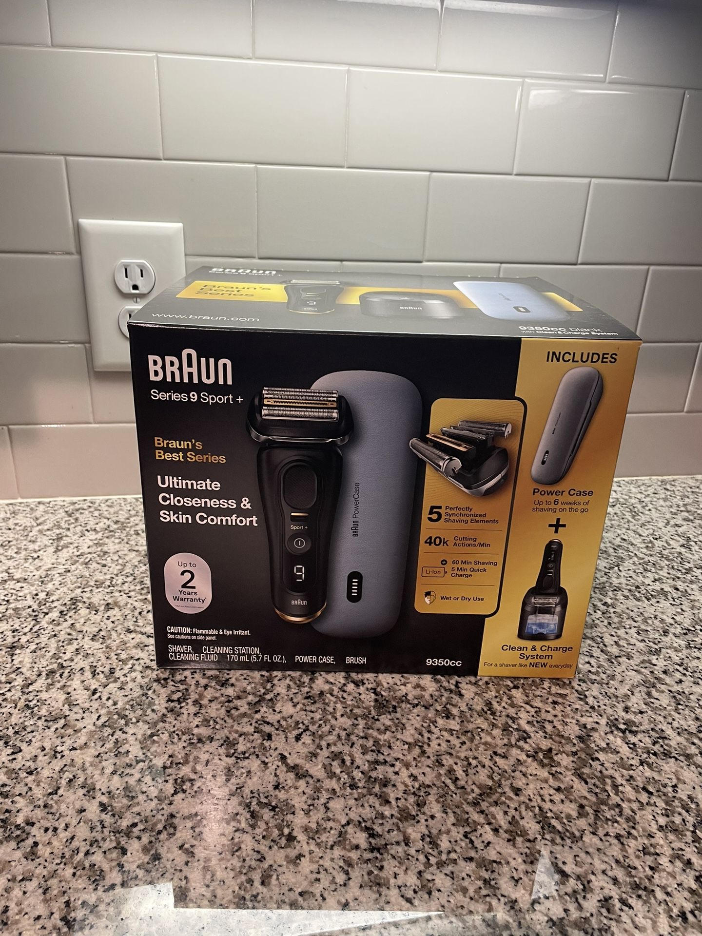 Braun Series 9 Pro+ Electric Shaver - Wet/Dry, Self-Cleaning, Power Case, Clean & Charge Dock, New