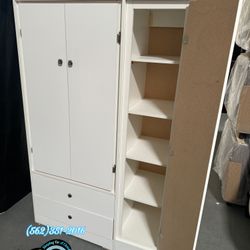 White Tall Two Drawer Closet With Shelves 