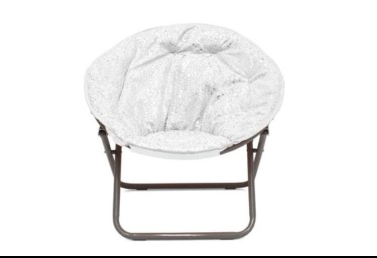 Faux Fur Foil Cheetah Kids Saucer Chair, (We have 2: White , Navy) 1C-1291