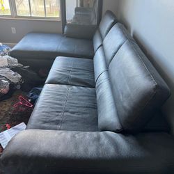 Pure Black Leather Couch