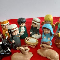 Fifteen Piece Rare And Unique Vintage Nativity Scene 