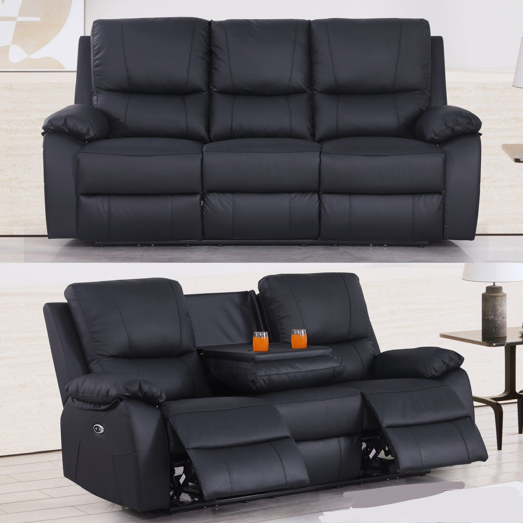Power Genuine Leather Recliner 3-Seater Sofa Couch